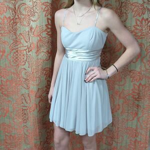 Speechless Junior's light gray Chiffon Pleated Bust spaghetti strap mini Dress